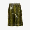 Ganni Snake-print Wide-leg Faux-leather Shorts