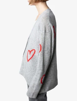 Zadig & Voltaire Mirka Heart-embroidered Cashmere Cardigan -Sweaty Bety Clothing Shop R04153146 GRISCHINE ALT02