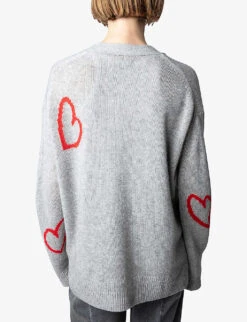 Zadig & Voltaire Mirka Heart-embroidered Cashmere Cardigan -Sweaty Bety Clothing Shop R04153146 GRISCHINE ALT03