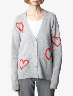 Zadig & Voltaire Mirka Heart-embroidered Cashmere Cardigan -Sweaty Bety Clothing Shop R04153146 GRISCHINE ALT04