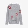 Zadig & Voltaire Mirka Heart-embroidered Cashmere Cardigan -Sweaty Bety Clothing Shop R04153146 GRISCHINE M