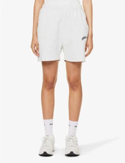 Brand-print High-rise Relaxed-fit Cotton-jersey Shorts -Sweaty Bety Clothing Shop R04153507 GREYMELANGE ALT02
