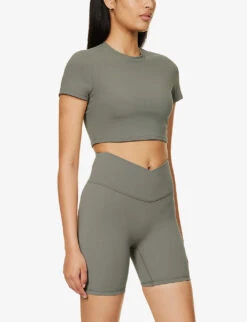 Ultimate Wrap-over High-rise Stretch-woven Shorts -Sweaty Bety Clothing Shop R04153513 OLIVEGREEN ALT02