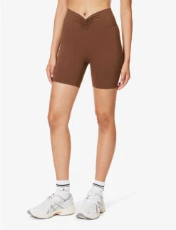 Ruched High-rise Stretch-woven Shorts 9 Ruched High-rise Stretch-woven Shorts -Sweaty Bety Clothing Shop R04153644 CHOCOLATEBROWN ALT02