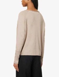 V-neck Relaxed-fit Silk And Cotton Knitted Top -Sweaty Bety Clothing Shop R04153677 SAND ALT03