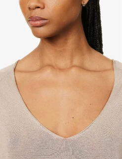 V-neck Relaxed-fit Silk And Cotton Knitted Top -Sweaty Bety Clothing Shop R04153677 SAND ALT04