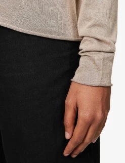 V-neck Relaxed-fit Silk And Cotton Knitted Top -Sweaty Bety Clothing Shop R04153677 SAND ALT05