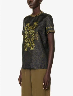 Max Mara Raid Brand-print Relaxed-fit Silk T-shirt -Sweaty Bety Clothing Shop R04156239 BLACK ALT02