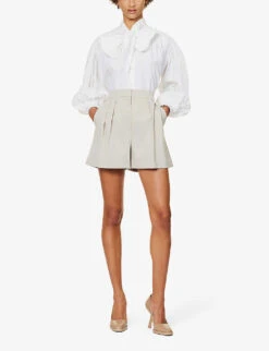Max Mara Bormida Pleated Stretch-wool Shorts -Sweaty Bety Clothing Shop R04156246 SAND ALT01