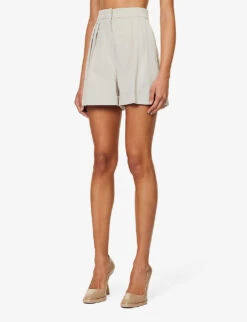 Max Mara Bormida Pleated Stretch-wool Shorts -Sweaty Bety Clothing Shop R04156246 SAND ALT02