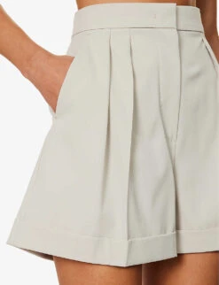 Max Mara Bormida Pleated Stretch-wool Shorts -Sweaty Bety Clothing Shop R04156246 SAND ALT04