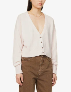 V-neck Cropped Organic Cashmere-knitted Cardigan -Sweaty Bety Clothing Shop R04156844 LIGHTPINK ALT02