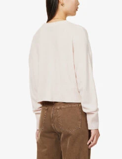 V-neck Cropped Organic Cashmere-knitted Cardigan -Sweaty Bety Clothing Shop R04156844 LIGHTPINK ALT03