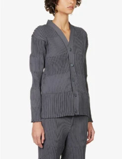 Fluted Recycled-polyester Knitted Cardigan 10 Fluted Recycled-polyester Knitted Cardigan -Sweaty Bety Clothing Shop R04157892 DARKGRAY ALT02