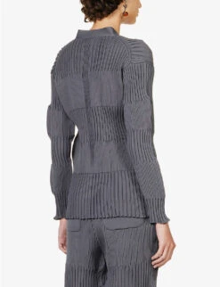 Fluted Recycled-polyester Knitted Cardigan 11 Fluted Recycled-polyester Knitted Cardigan -Sweaty Bety Clothing Shop R04157892 DARKGRAY ALT03