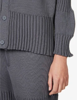 Fluted Recycled-polyester Knitted Cardigan 13 Fluted Recycled-polyester Knitted Cardigan -Sweaty Bety Clothing Shop R04157892 DARKGRAY ALT05