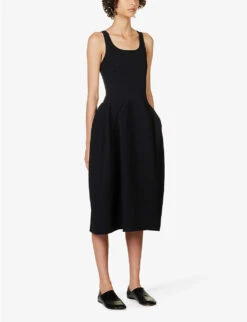 Pottery Flared-hem Recycled-polyester Knitted Midi Dress 10 Pottery Flared-hem Recycled-polyester Knitted Midi Dress -Sweaty Bety Clothing Shop R04157893 BLACK ALT02