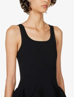 Pottery Flared-hem Recycled-polyester Knitted Midi Dress 13 Pottery Flared-hem Recycled-polyester Knitted Midi Dress -Sweaty Bety Clothing Shop R04157893 BLACK ALT05