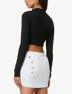 Cut-out Panel Cropped Slim-fit Stretch-cotton Top -Sweaty Bety Clothing Shop R04158085 BLACK ALT03