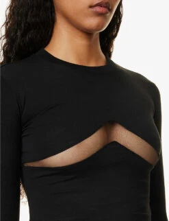 Cut-out Panel Cropped Slim-fit Stretch-cotton Top -Sweaty Bety Clothing Shop R04158085 BLACK ALT04