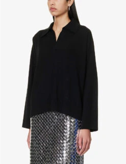 Bottega Veneta Relaxed-fit V-neck Wool Knitted Jumper -Sweaty Bety Clothing Shop R04159943 BLACK ALT02