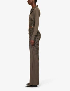 Bottega Veneta Knot Slim-fit Cut-out Woven Maxi Dress -Sweaty Bety Clothing Shop R04159959 OLIVE ALT02