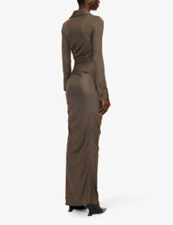 Bottega Veneta Knot Slim-fit Cut-out Woven Maxi Dress -Sweaty Bety Clothing Shop R04159959 OLIVE ALT03