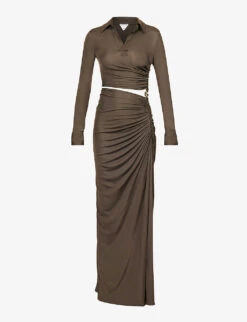 Bottega Veneta Knot Slim-fit Cut-out Woven Maxi Dress