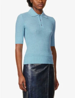 Bottega Veneta Collar Short-sleeve Wool Top 9 Bottega Veneta Collar Short-sleeve Wool Top -Sweaty Bety Clothing Shop R04159963 DUSK ALT02