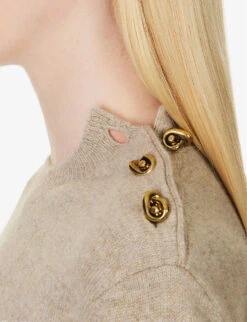 Bottega Veneta Knot-button Round-neck Cashmere-blend Knitted Jumper -Sweaty Bety Clothing Shop R04159973 DESERT ALT04