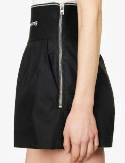 ALEXANDER WANG Safari Logo-print High-rise Cotton-blend Shorts -Sweaty Bety Clothing Shop R04160687 BLACK ALT04