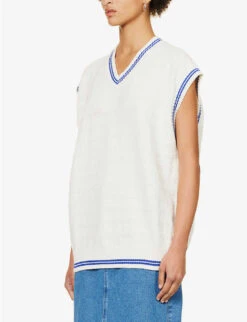 ALEXANDER WANG Logo-embossed V-neck Cotton Knitted Vest -Sweaty Bety Clothing Shop R04160706 OFFWHITEMARINE ALT02