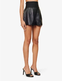 ALEXANDER WANG Safari High-rise Leather Shorts -Sweaty Bety Clothing Shop R04160710 BLACK ALT02