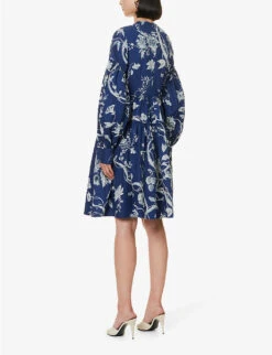 Erdem Floral-print Tiered-hem Cotton-poplin Mini Dress -Sweaty Bety Clothing Shop R04160732 OPHELIAVINEINDIGO ALT03