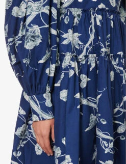 Erdem Floral-print Tiered-hem Cotton-poplin Mini Dress -Sweaty Bety Clothing Shop R04160732 OPHELIAVINEINDIGO ALT04