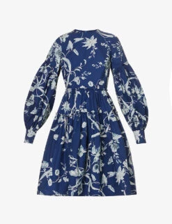 Erdem Floral-print Tiered-hem Cotton-poplin Mini Dress