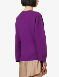 STELLA MCCARTNEY V-neck Ribbed-trim Knitted Jumper -Sweaty Bety Clothing Shop R04160803 BRIGHTPURPLE ALT03