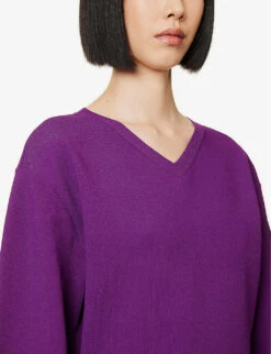 STELLA MCCARTNEY V-neck Ribbed-trim Knitted Jumper -Sweaty Bety Clothing Shop R04160803 BRIGHTPURPLE ALT04