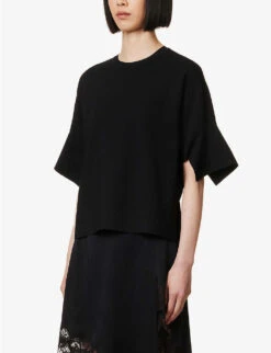 STELLA MCCARTNEY Compact Knit Dipped-hem Knitted Top -Sweaty Bety Clothing Shop R04160805 BLACK ALT02