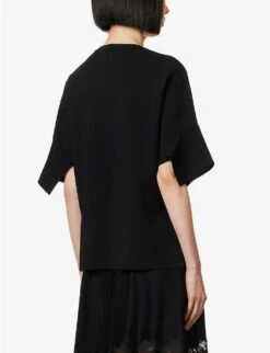 STELLA MCCARTNEY Compact Knit Dipped-hem Knitted Top -Sweaty Bety Clothing Shop R04160805 BLACK ALT03