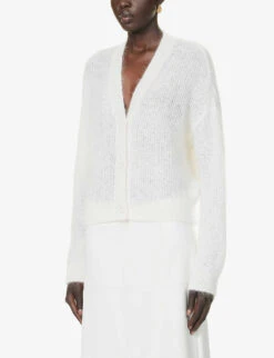 Max Mara Rugiada V-neck Wool-blend Knitted Cardigan -Sweaty Bety Clothing Shop R04161464 WHITE ALT02