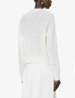 Max Mara Rugiada V-neck Wool-blend Knitted Cardigan -Sweaty Bety Clothing Shop R04161464 WHITE ALT03