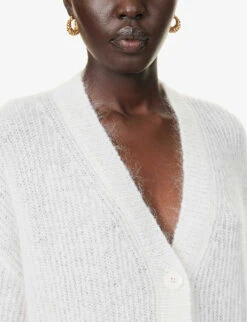 Max Mara Rugiada V-neck Wool-blend Knitted Cardigan -Sweaty Bety Clothing Shop R04161464 WHITE ALT04