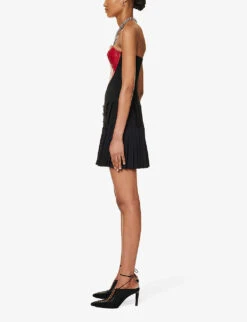 MOSCHINO Sweetheart-neck Contrast-panel Wool-blend Mini Dress -Sweaty Bety Clothing Shop R04162975 FANTASYPRINTBLACK ALT02