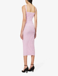 Emma Square-neck Cotton-blend Knitted Midi Dress -Sweaty Bety Clothing Shop R04164345 LAVENDER ALT03