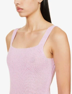 Emma Square-neck Cotton-blend Knitted Midi Dress -Sweaty Bety Clothing Shop R04164345 LAVENDER ALT04