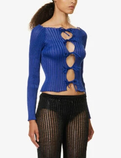 Emma Boat-neck Open-front Ribbed Cotton-blend Cardigan -Sweaty Bety Clothing Shop R04164346 COLBALTBLUE ALT02