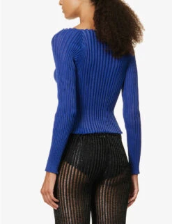 Emma Boat-neck Open-front Ribbed Cotton-blend Cardigan -Sweaty Bety Clothing Shop R04164346 COLBALTBLUE ALT03