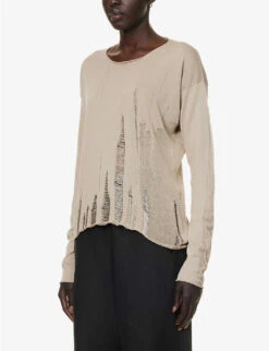 Distressed-panel Relaxed-fit Silk And Cotton Knitted Top -Sweaty Bety Clothing Shop R04164412 PERLA ALT02