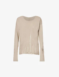 Distressed-panel Relaxed-fit Silk And Cotton Knitted Top